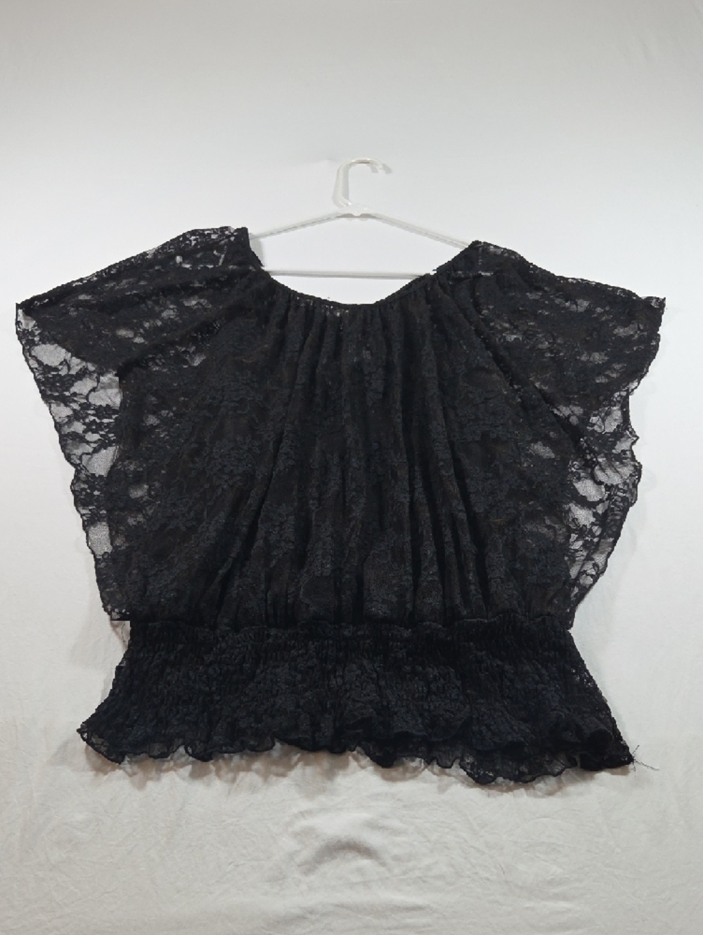 Black Lace Wide Open Sleeve Top  Blouse Boho Festival Elastic Hem Flowy Tank 3X - Picture 3 of 10